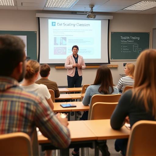 Teacher training session with instructors demonstrating effective teaching methods.